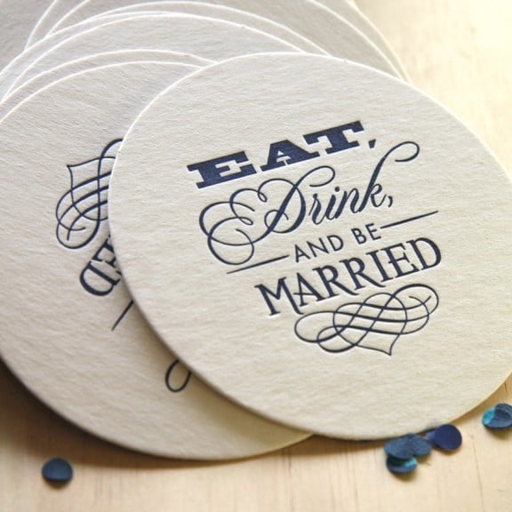 Eat Drink and Be Married letterpress coasters | Top Australian Etsy Stores for Weddings
