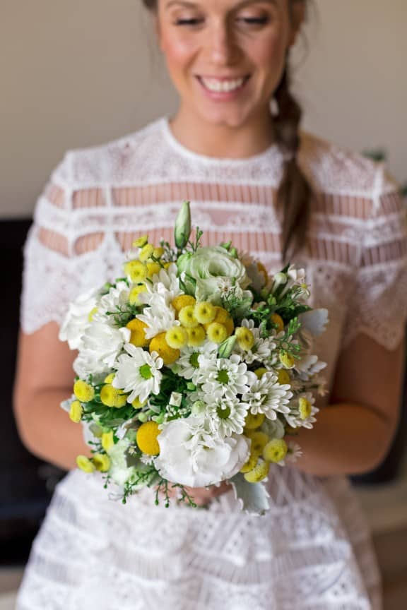 Yellow and white bouquet by Fowlers Flowers
