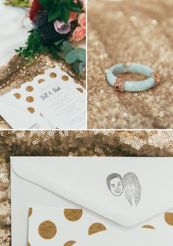 Gold wedding invitations by Santiago Sunbird | Photography by Earthbound Images