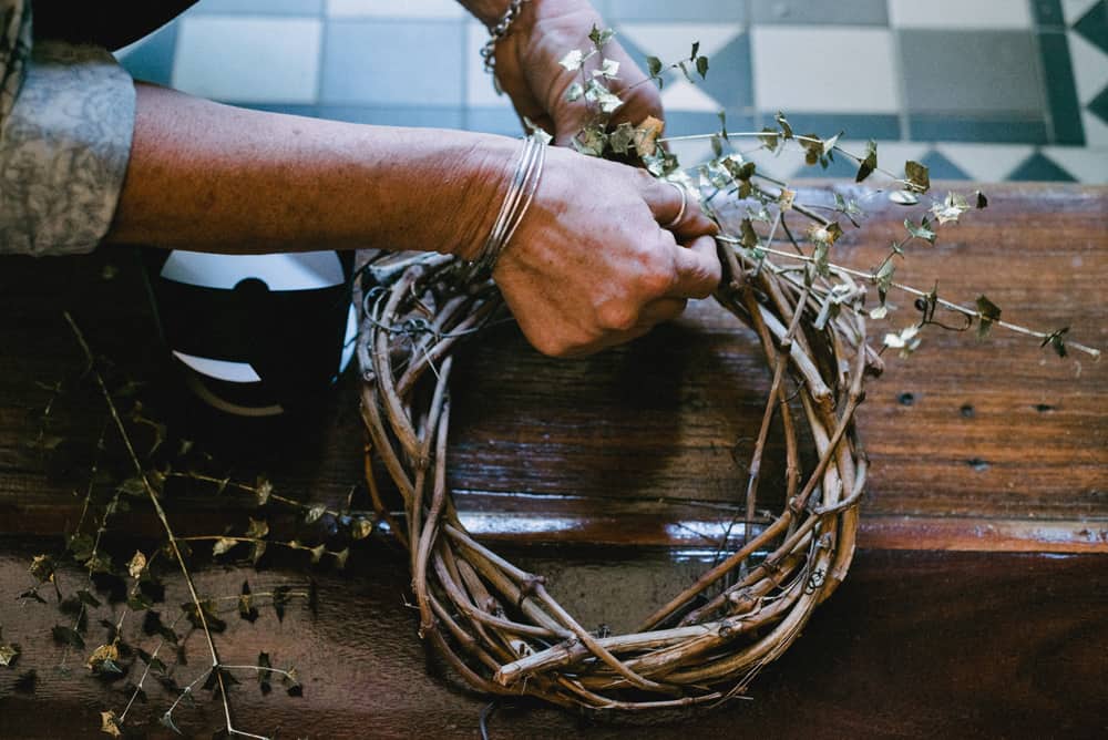 DIY Christmas wreath with dried flowers and wheat for an Australian Christmas