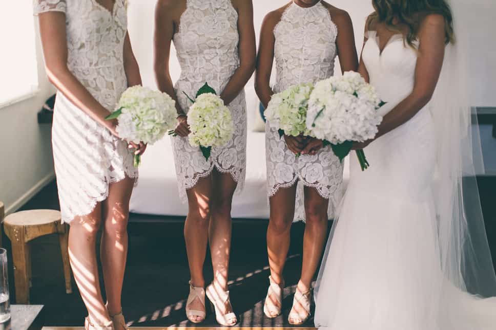 White bridesmaid dresses by Lover