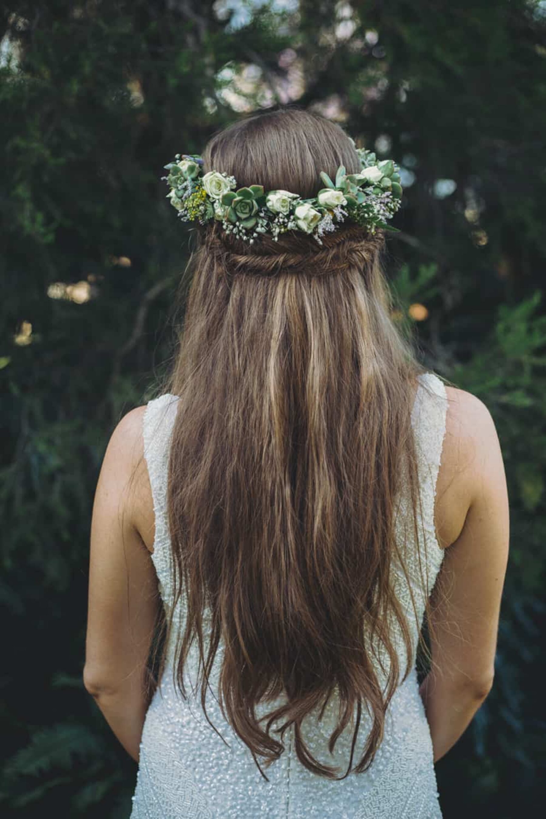 Fishtail braid with succulent flower crown