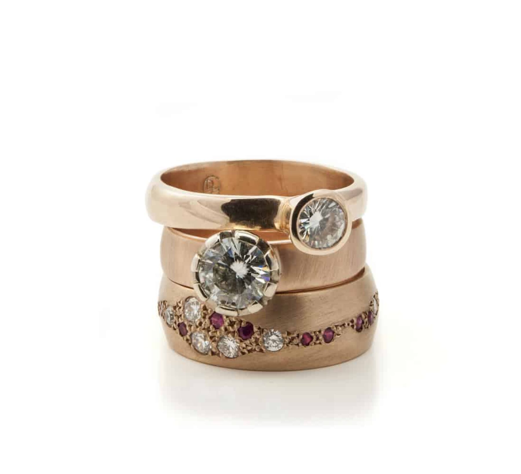 stack engagement rings by Debra Fallowfield