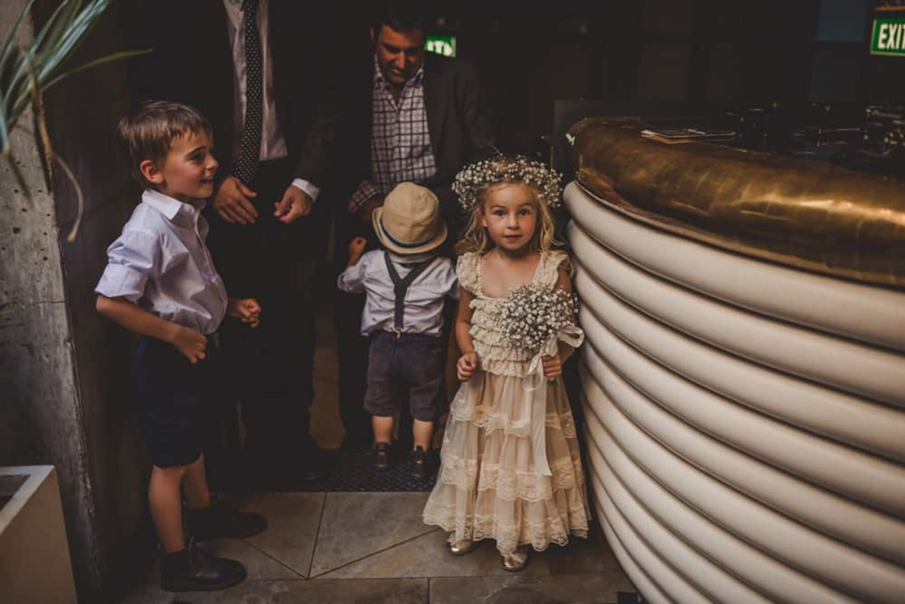 Boho flower girl with babies breath bouquet