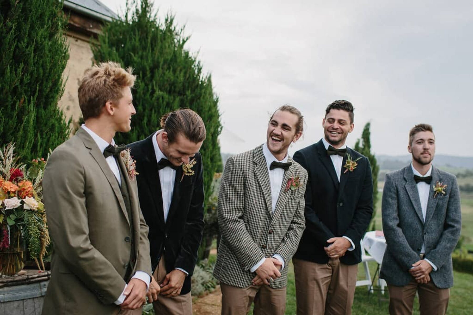 groomsmen in vintage tweed blazers