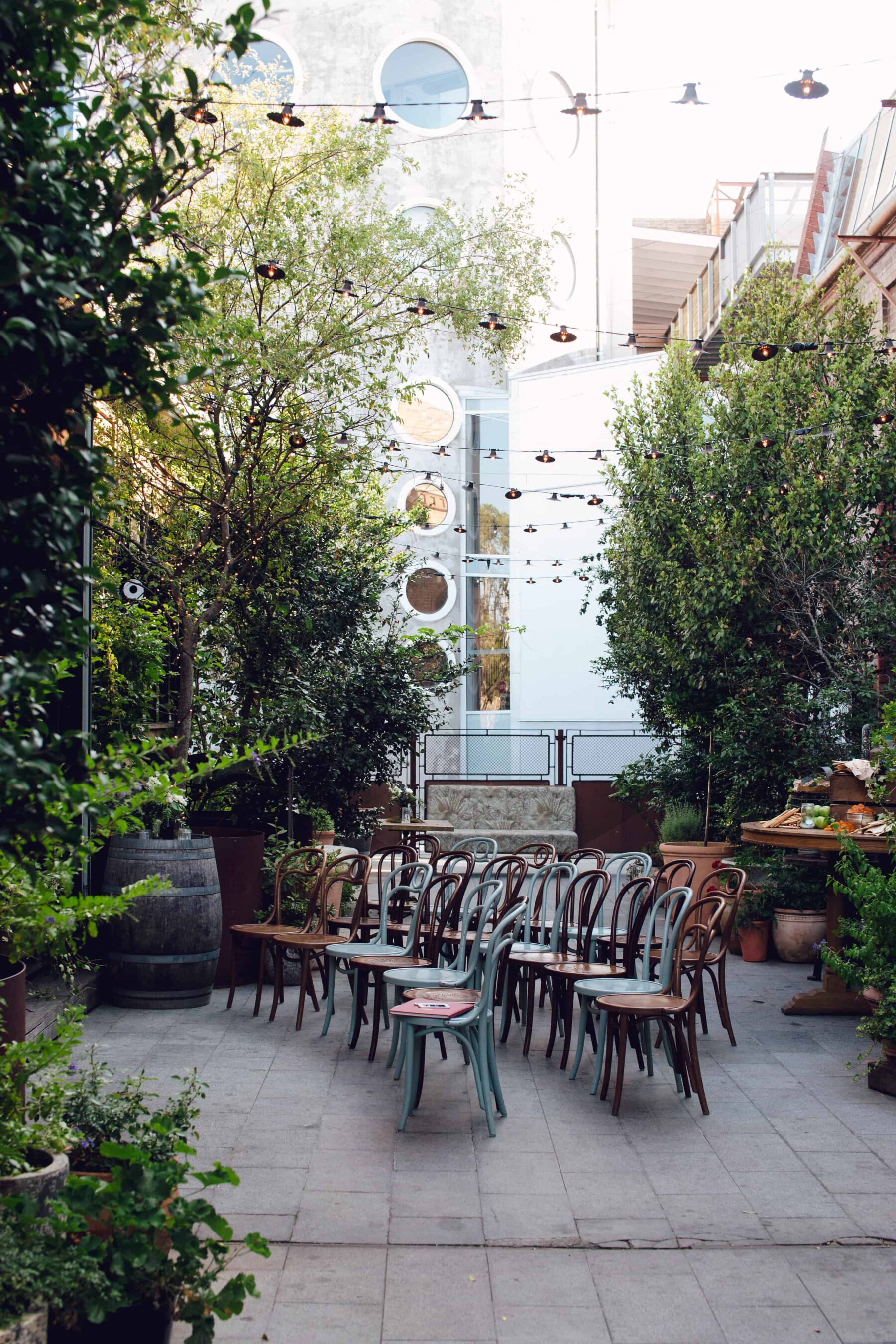 wedding ceremony setup with bentwood chairs