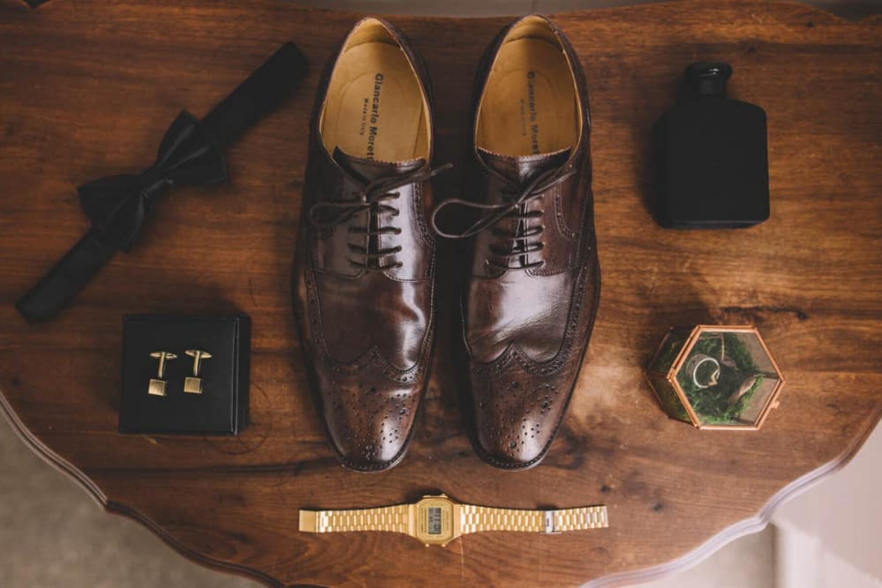 stylish groom flatlay