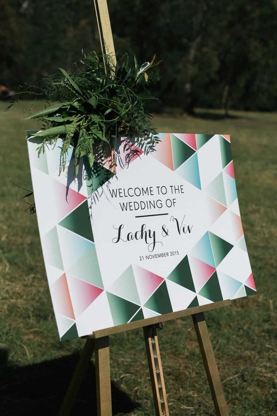 geometric wedding ceremony sign