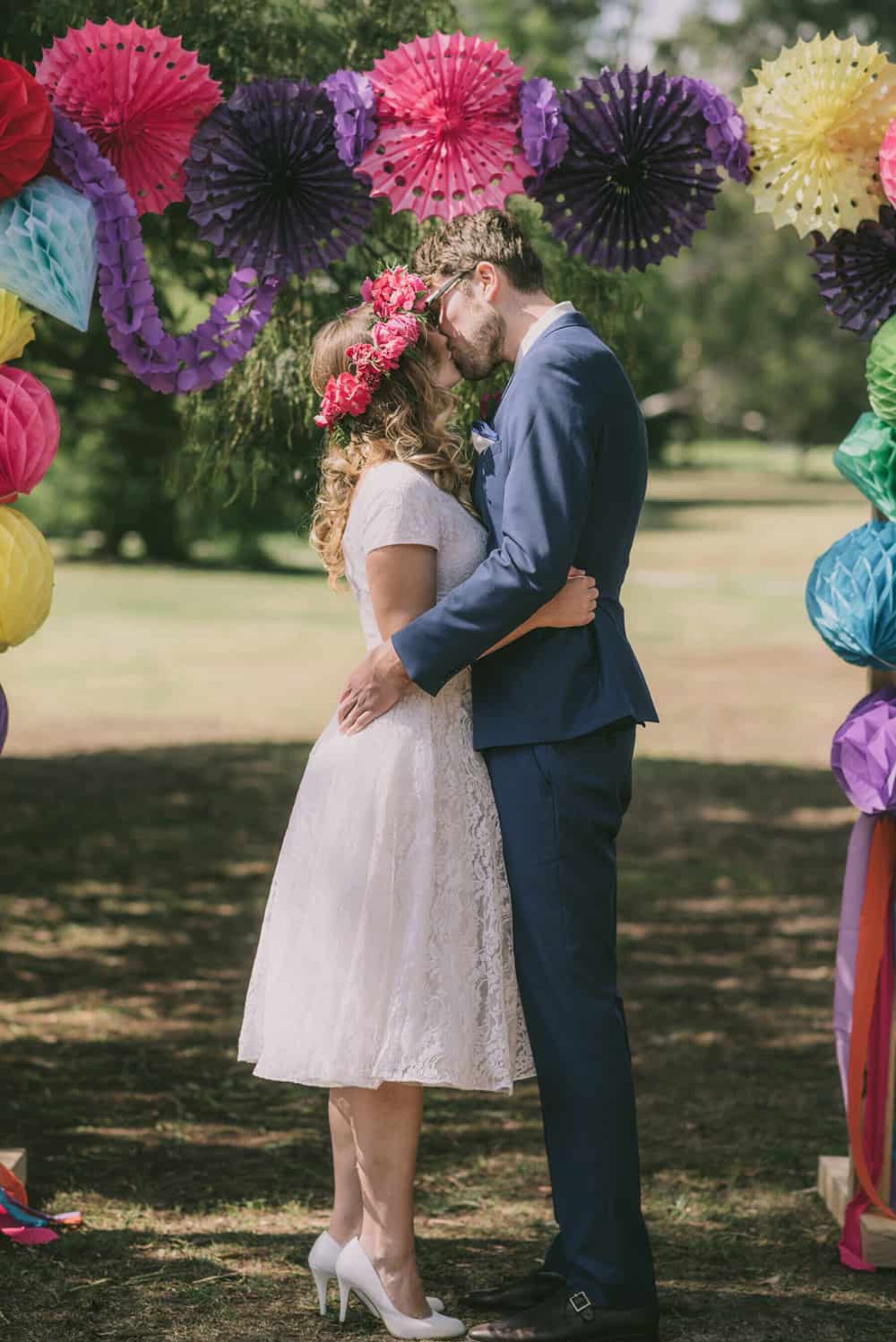 Colourful wedding arch