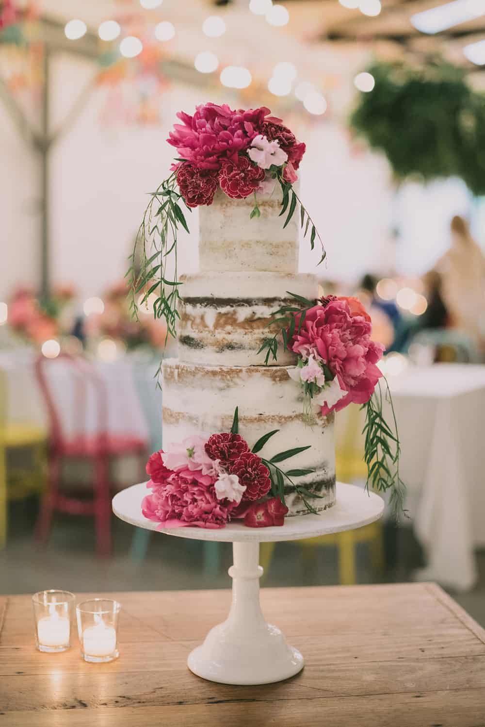 Summer Flowers & Fruits Naked Wedding Cake - Pink Cocoa