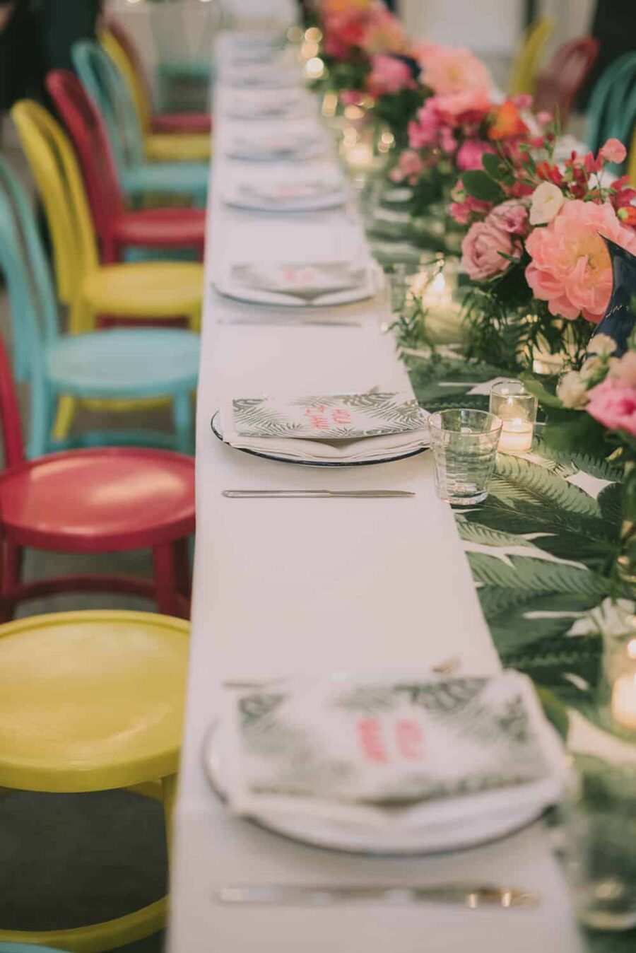 tropical foliage wedding table runner