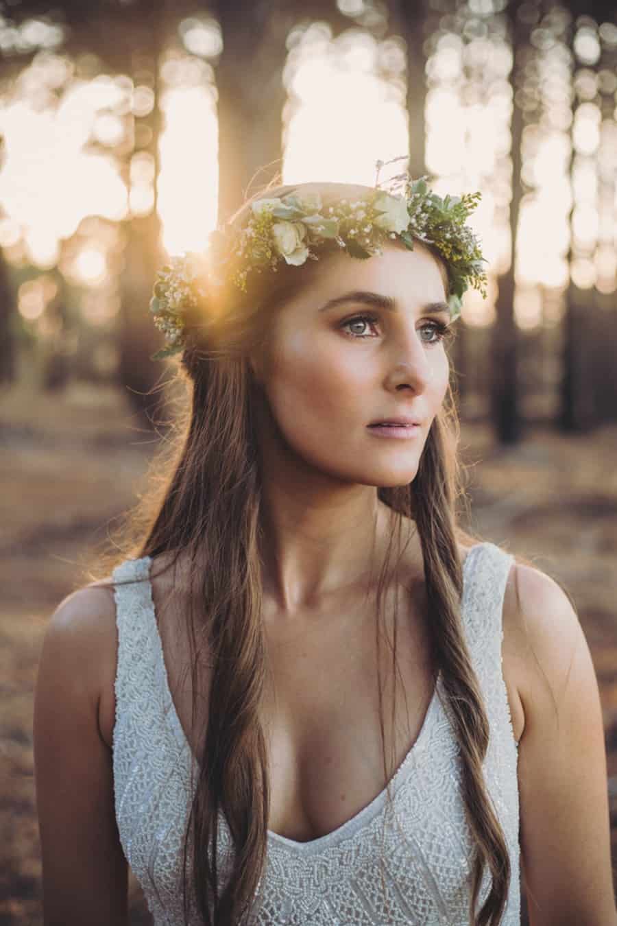bohemian bride with flower crown