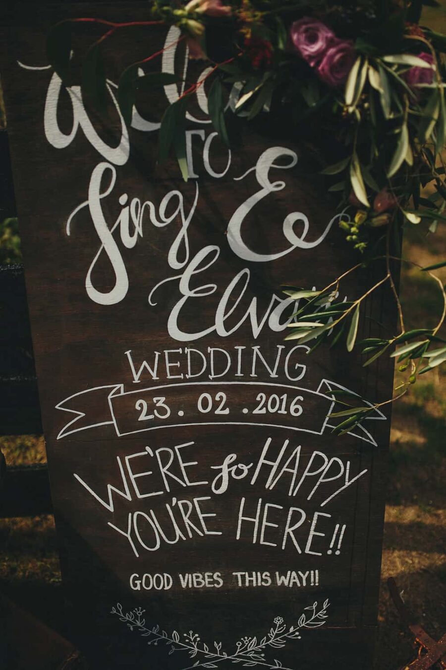 hand-lettered wedding chalk board