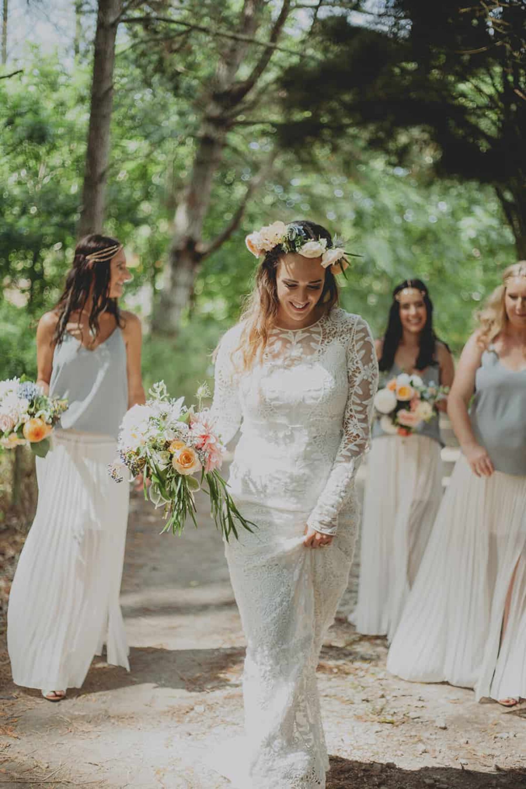 boho bride and bridesmaids