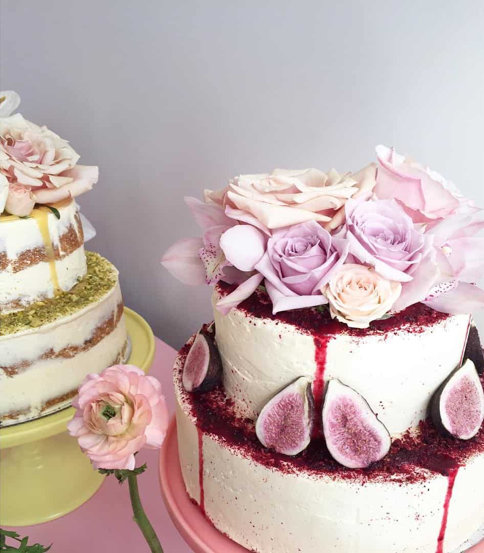 rose and fig topped wedding cake by Auckland baker The Caker