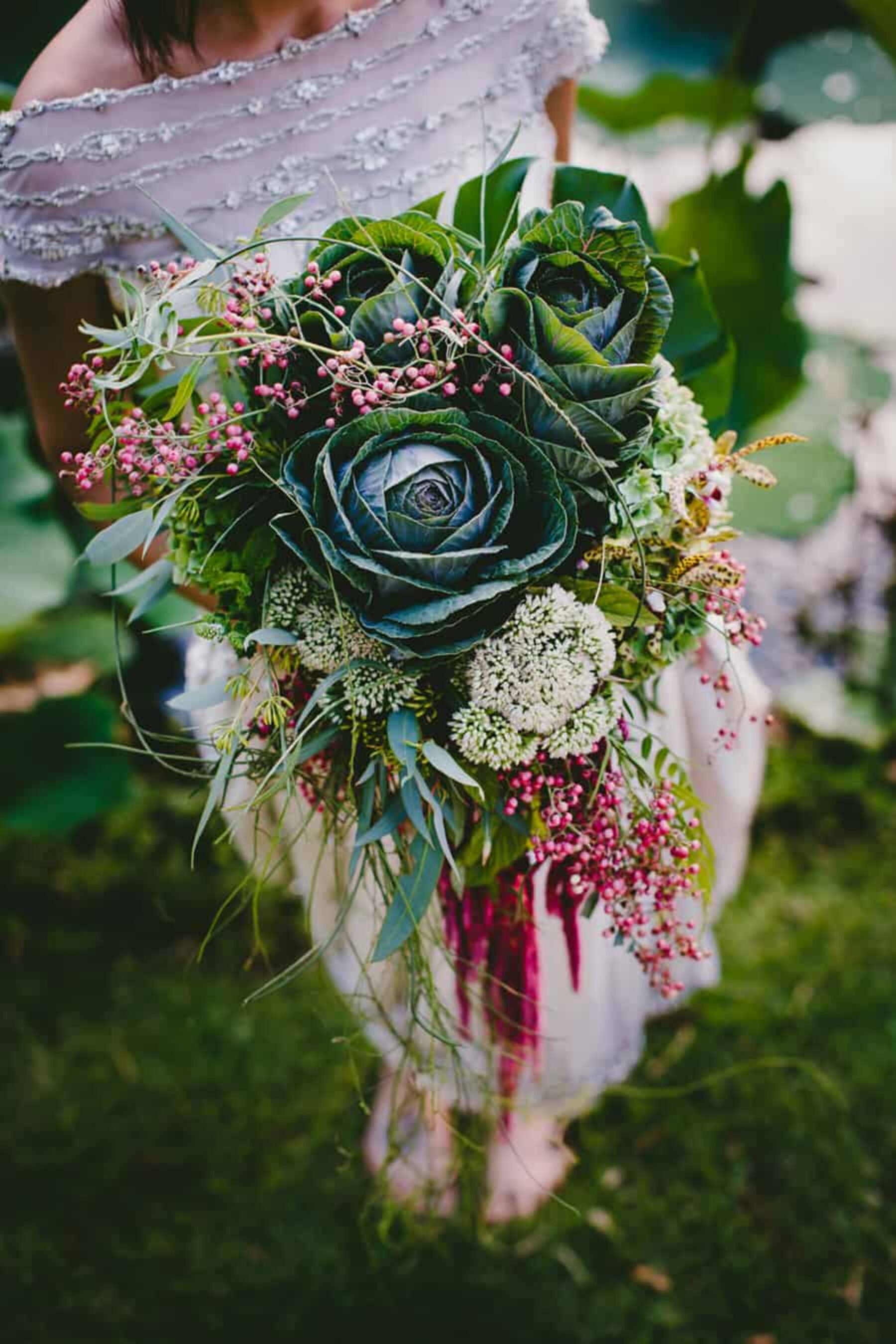 unstructured bouquet with flowering kale