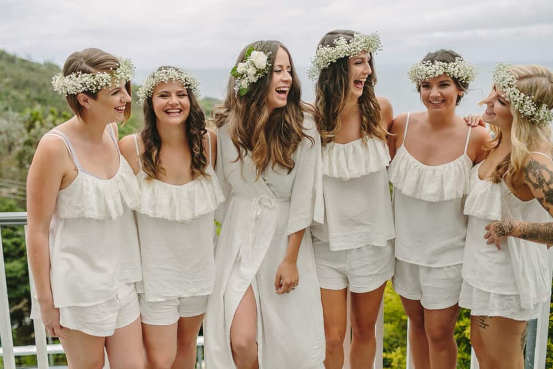 white bridesmaid getting-ready rompers