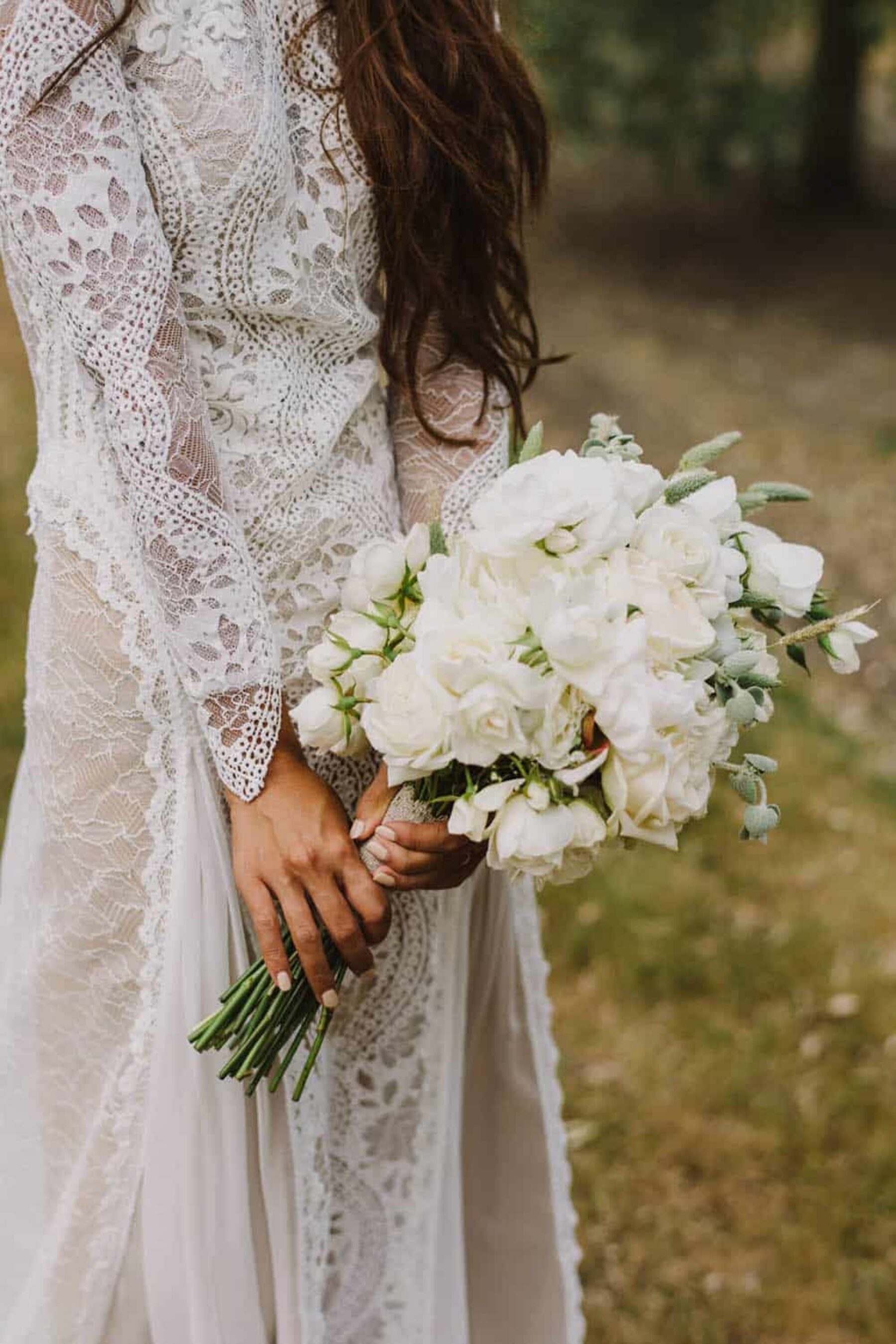 boho lace long sleeve wedding dress