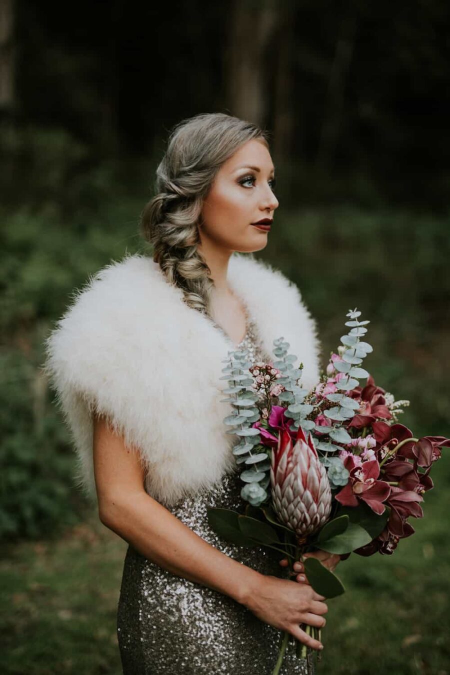 glamorous bride with faux fur bolero