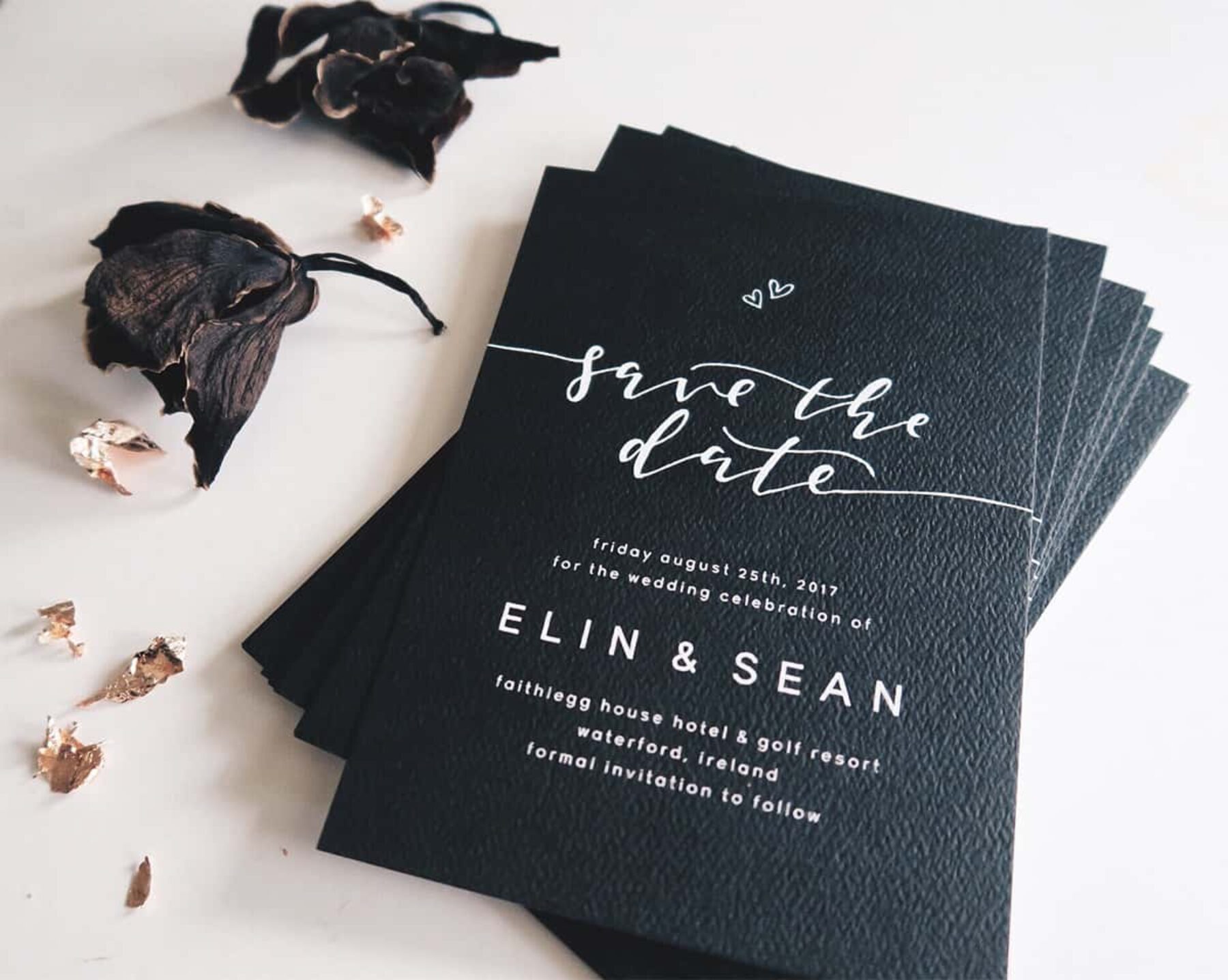 black and white calligraphy wedding stationery by Paige Tuzee