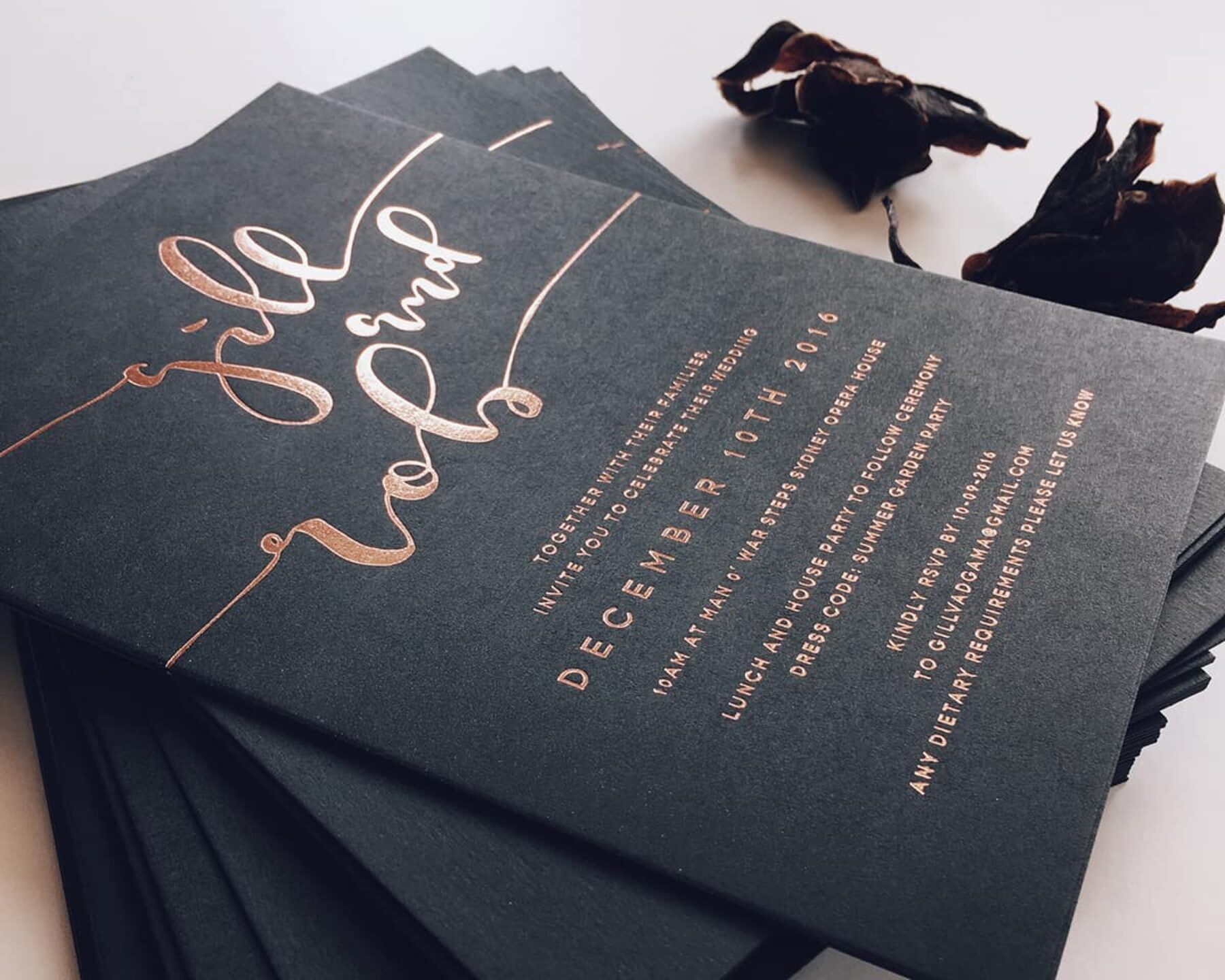 gold-foiled letterpress wedding stationery by Paige Tuzee
