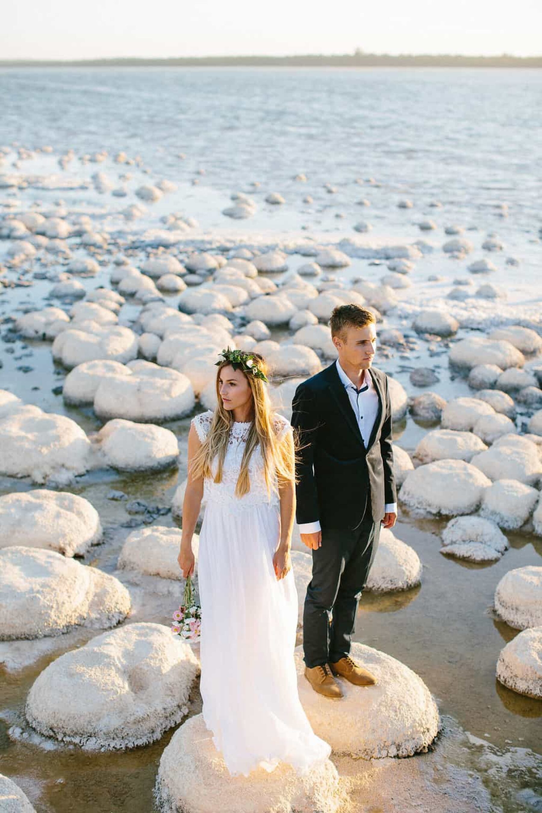 beach bride in Dreamers & Lovers two piece wedding dress