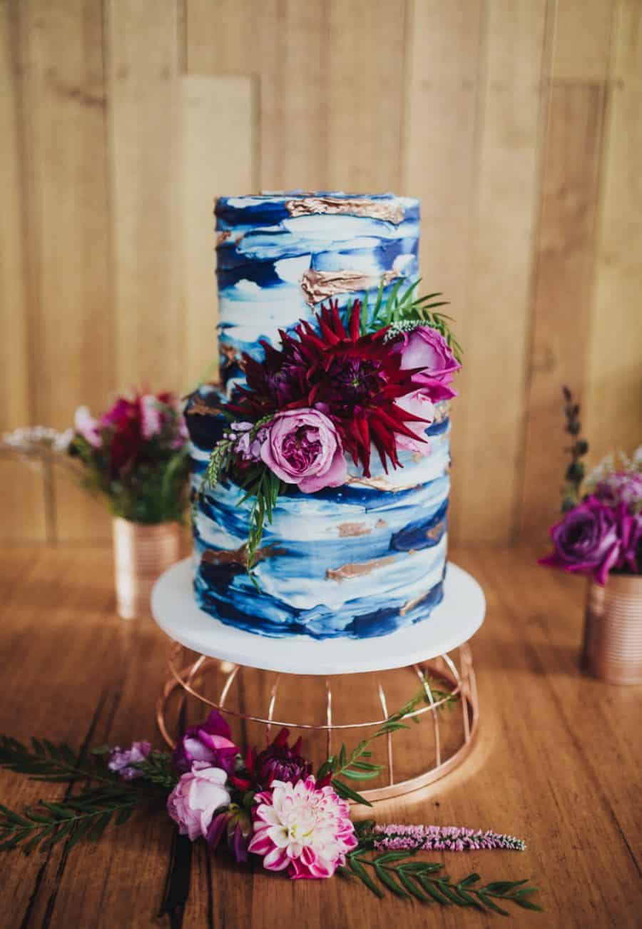 Best wedding cakes of 2016 - painterly blue, white and gold cake