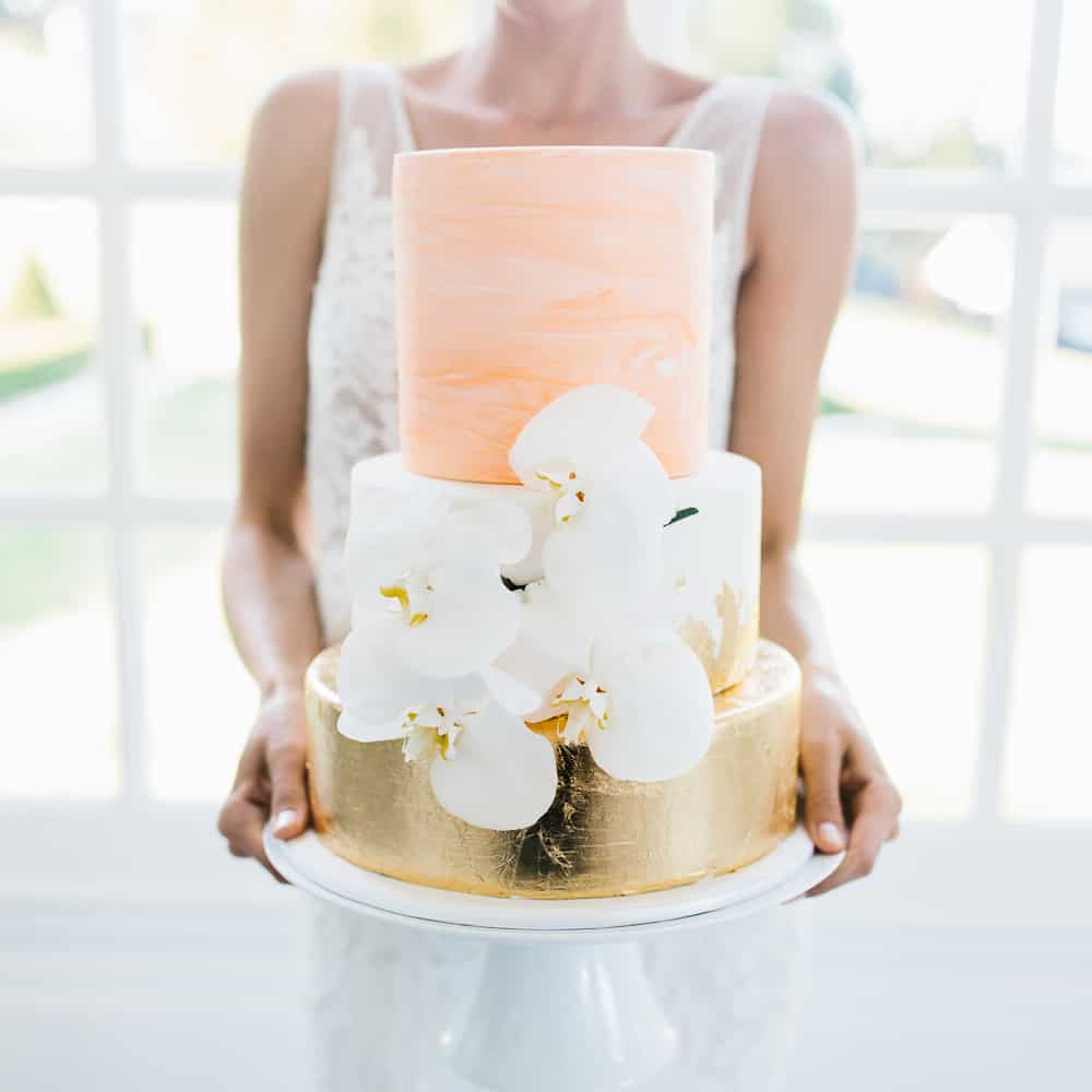 Best wedding cakes of 2016 - modern peach and gold wedding cake