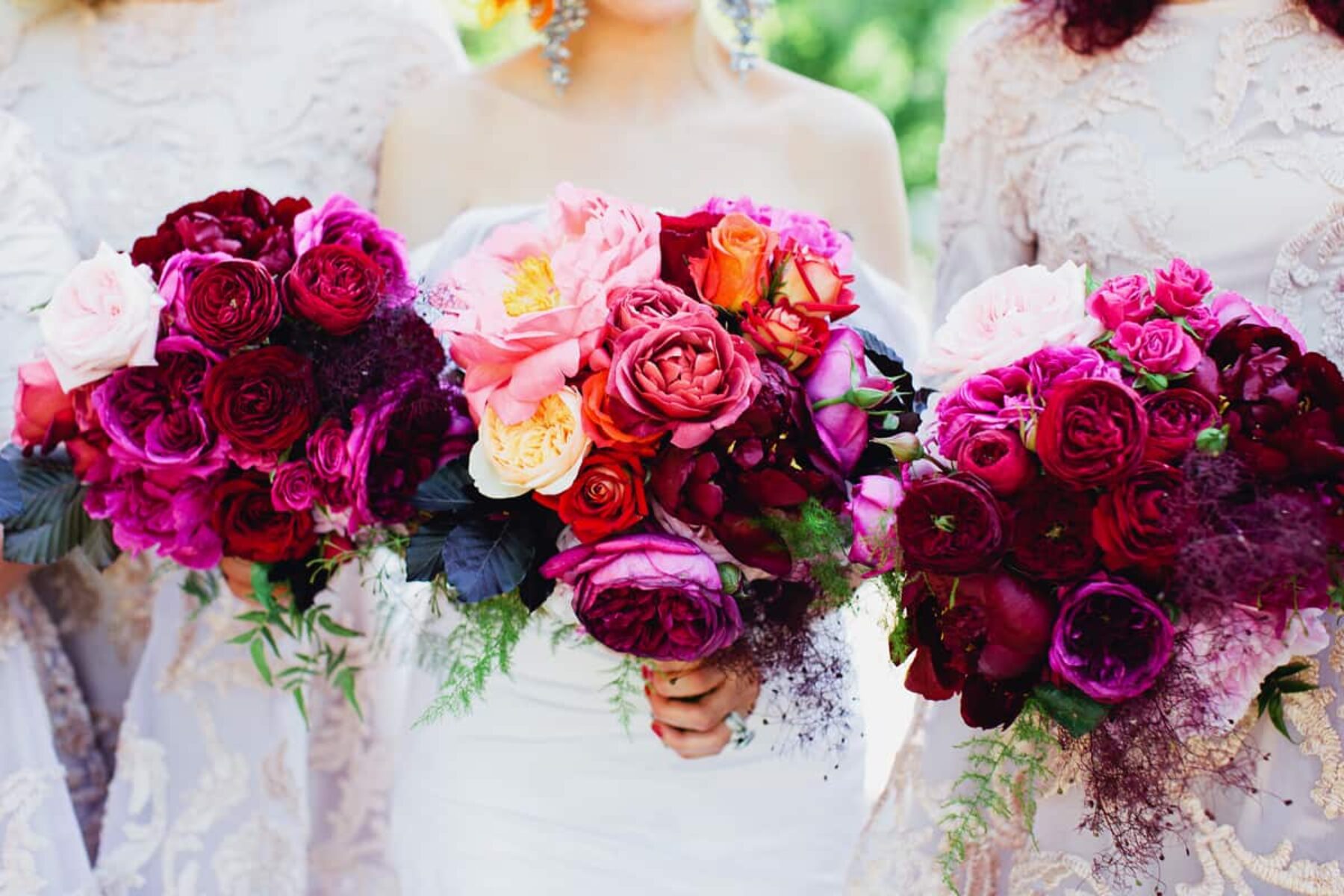 magenta peony and rose bouquets