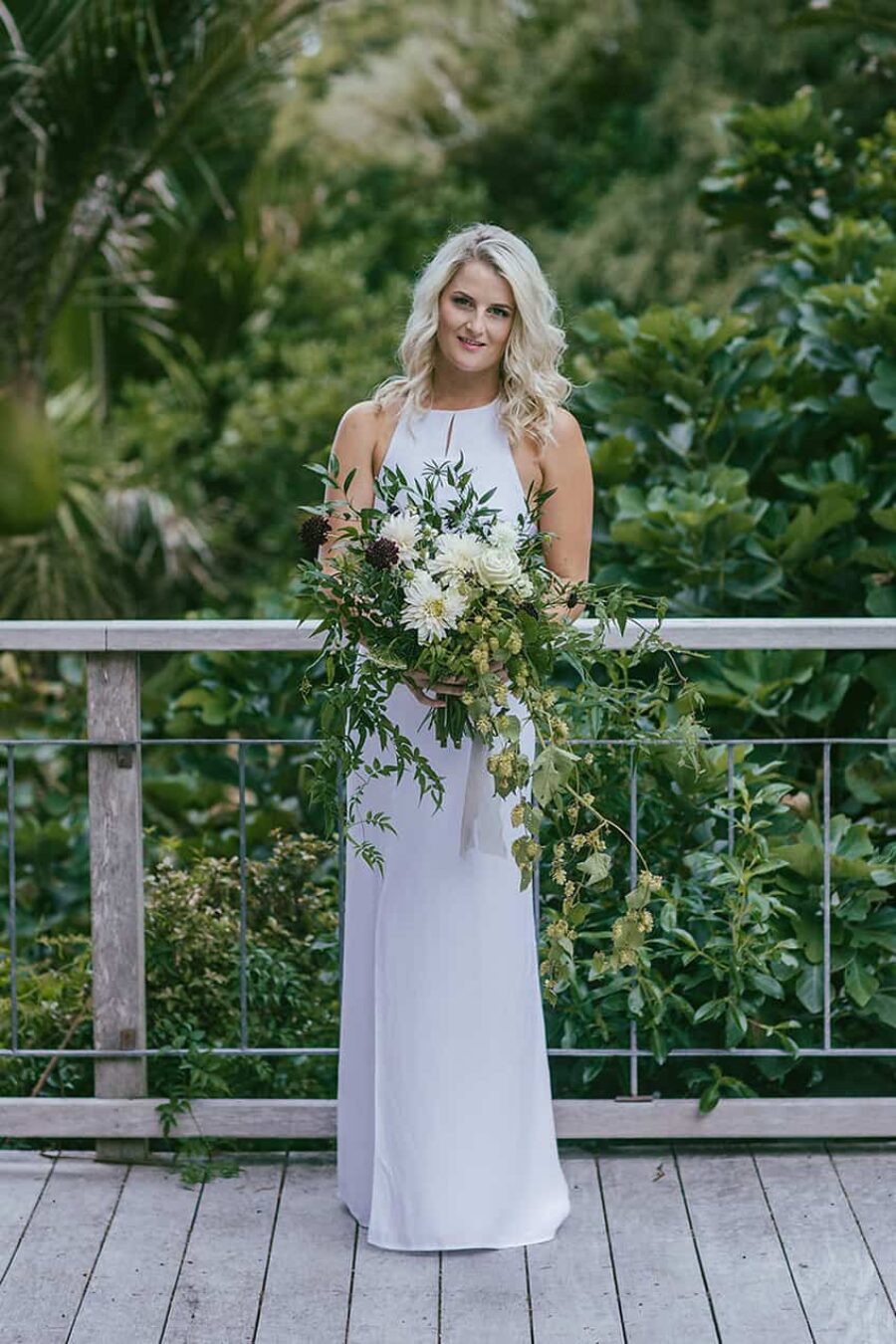 unstructured green and white bridal bouquet