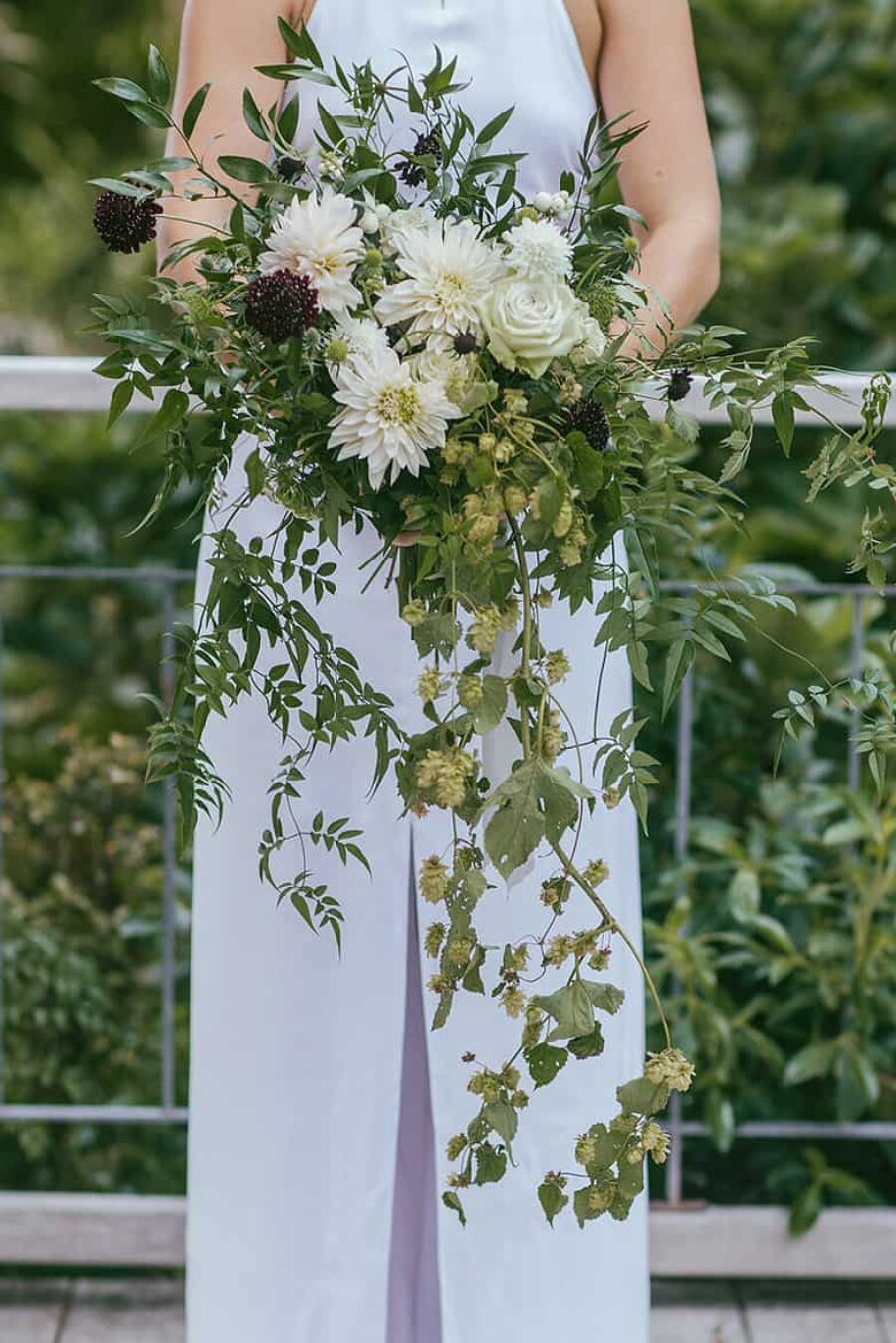 unstructured green and white bridal bouquet