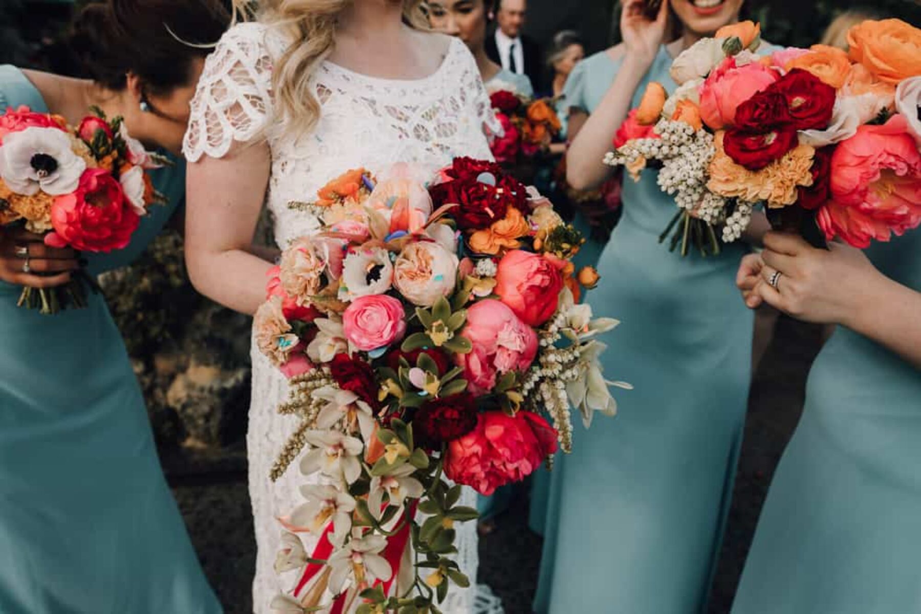 pink and peach peony bouquets