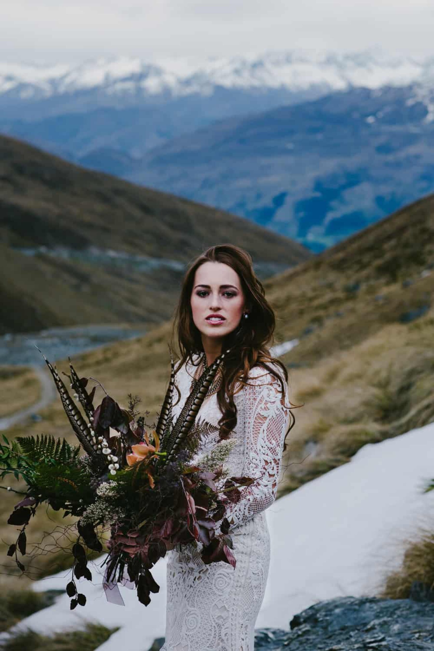 Dramatic mountain wedding editorial in Queenstown NZ