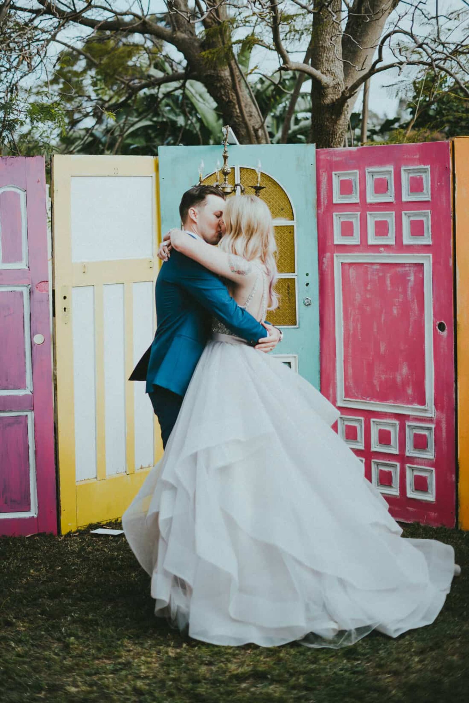 colourful painted door wedding backdrop