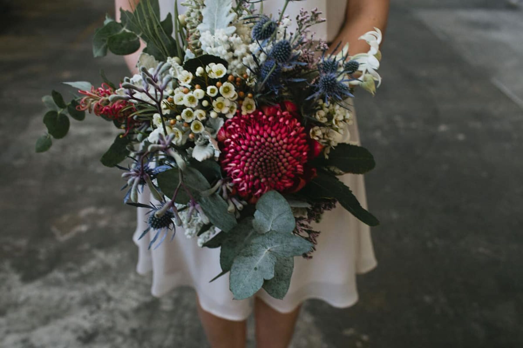 native bouquet with warratah and thistle