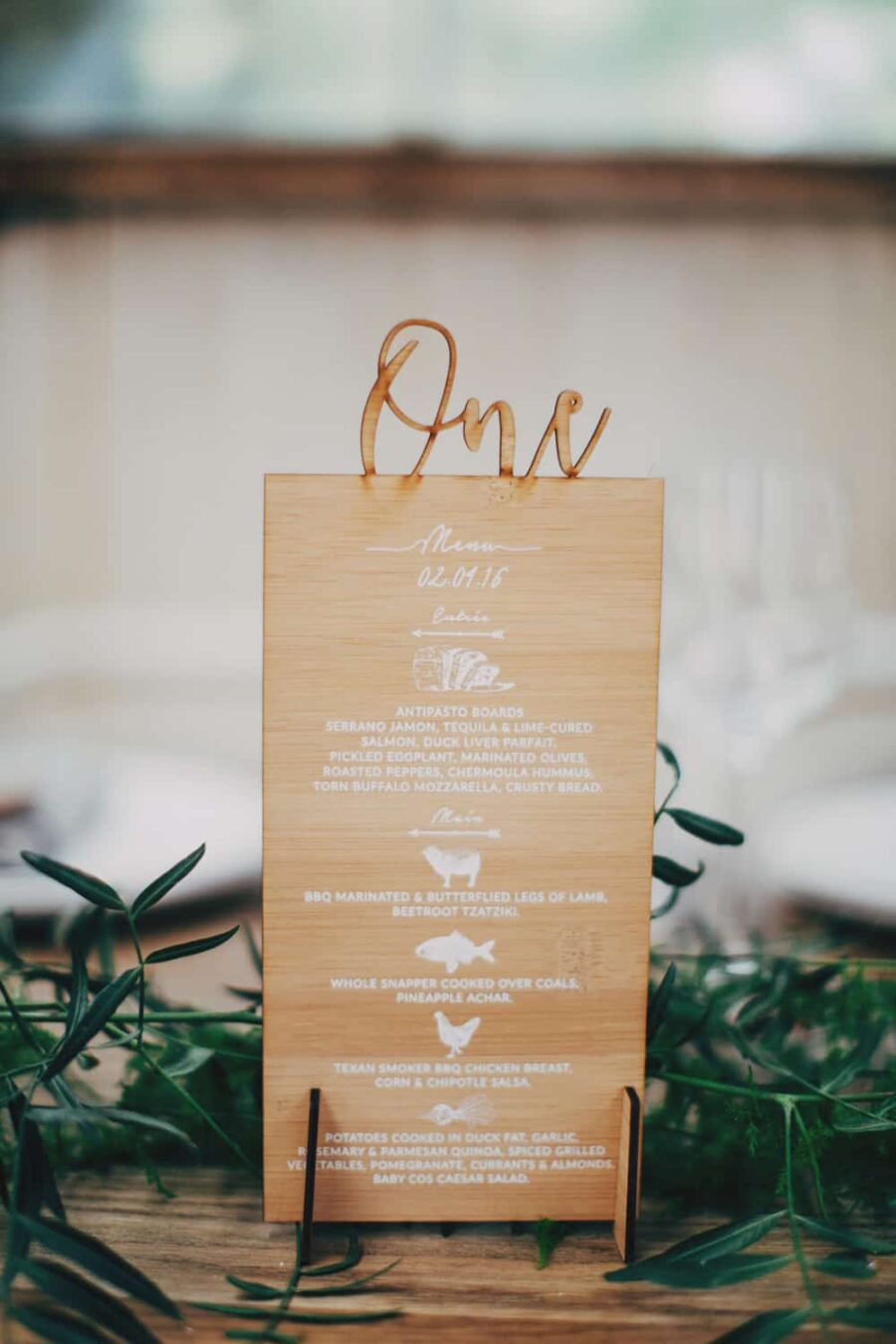laser-cut wooden table number
