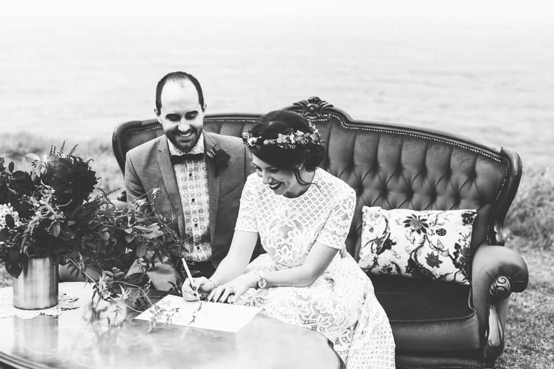 vintage wedding signing table