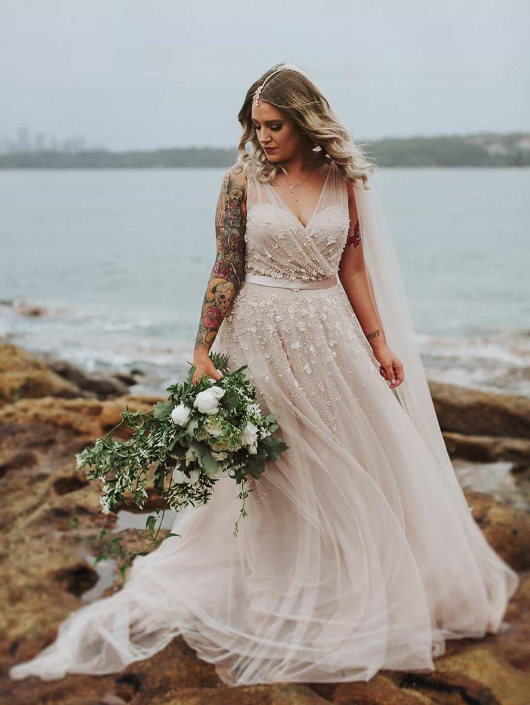 blush wedding dress by Wendy Makin