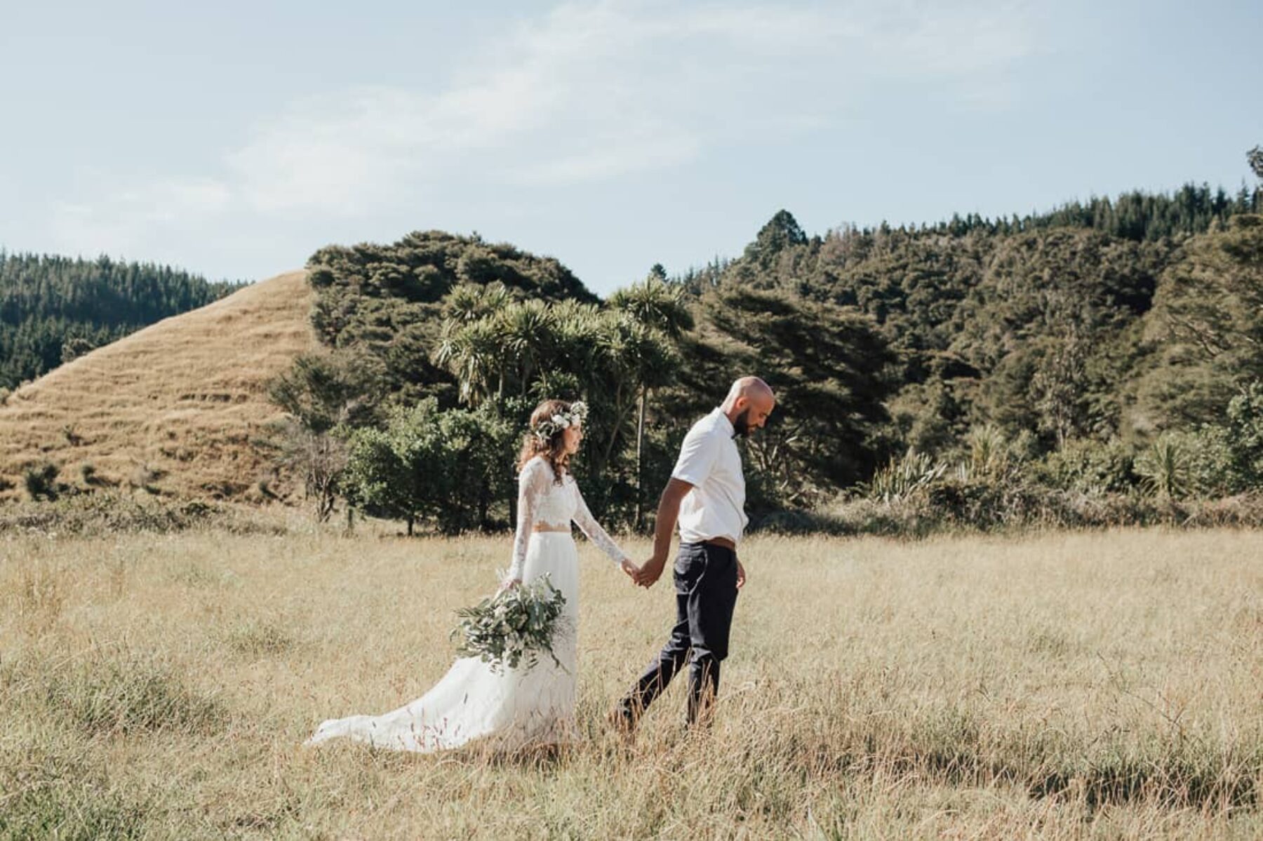 green and white wedding Whangamata New Zealand