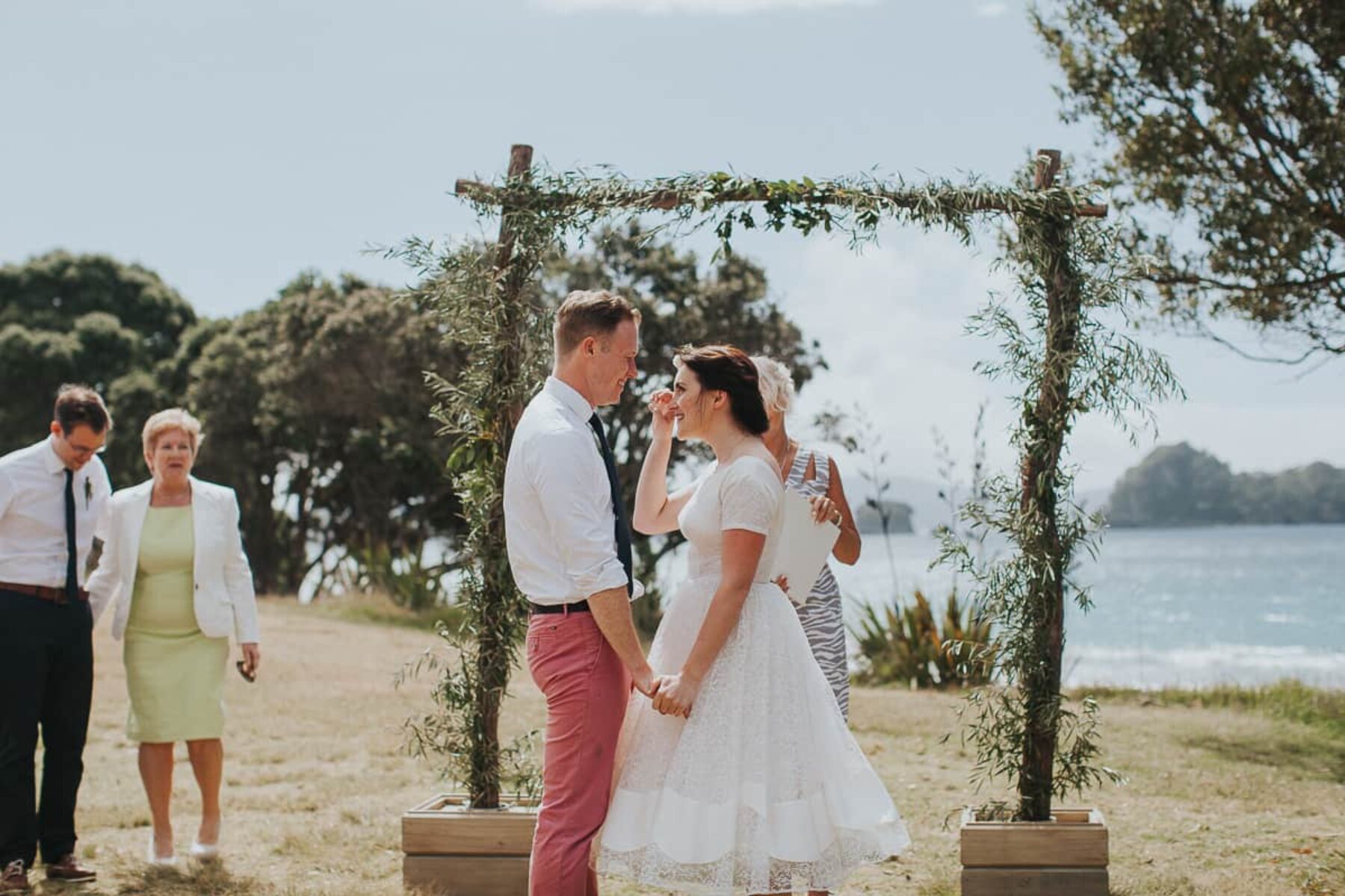 vintage backyard wedding by the beach, Hahei NZ
