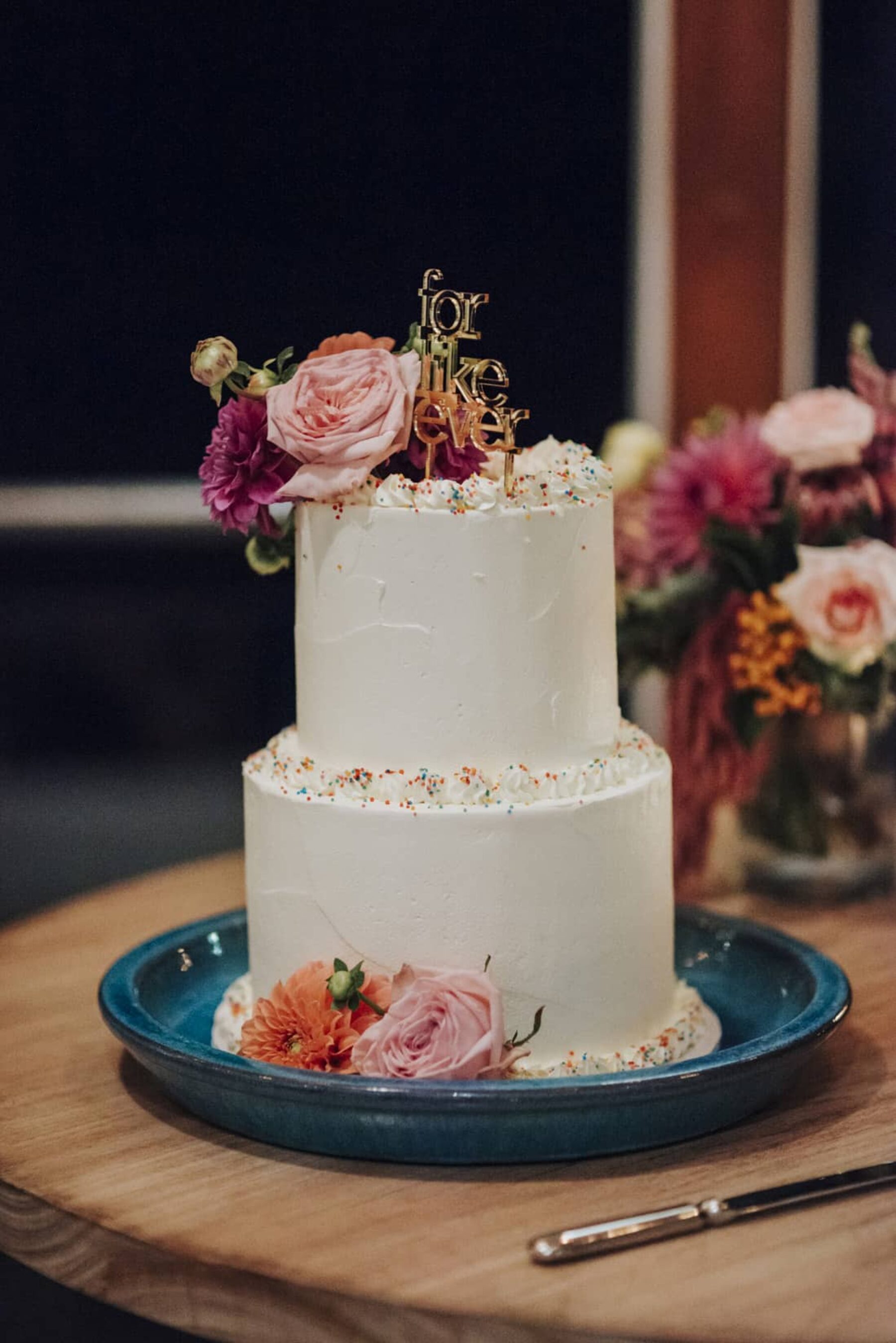 simple wedding cake with sprinkles