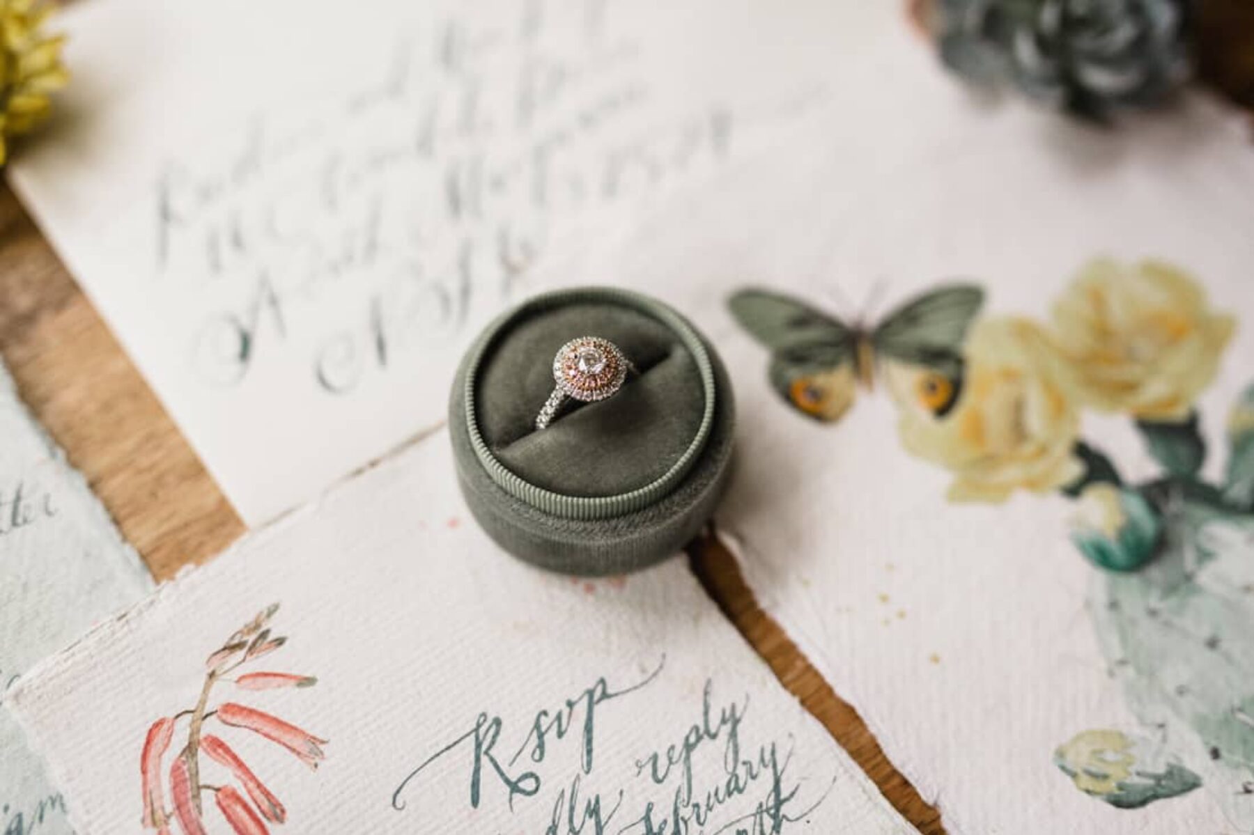 calligraphy and watercolour wedding invitations