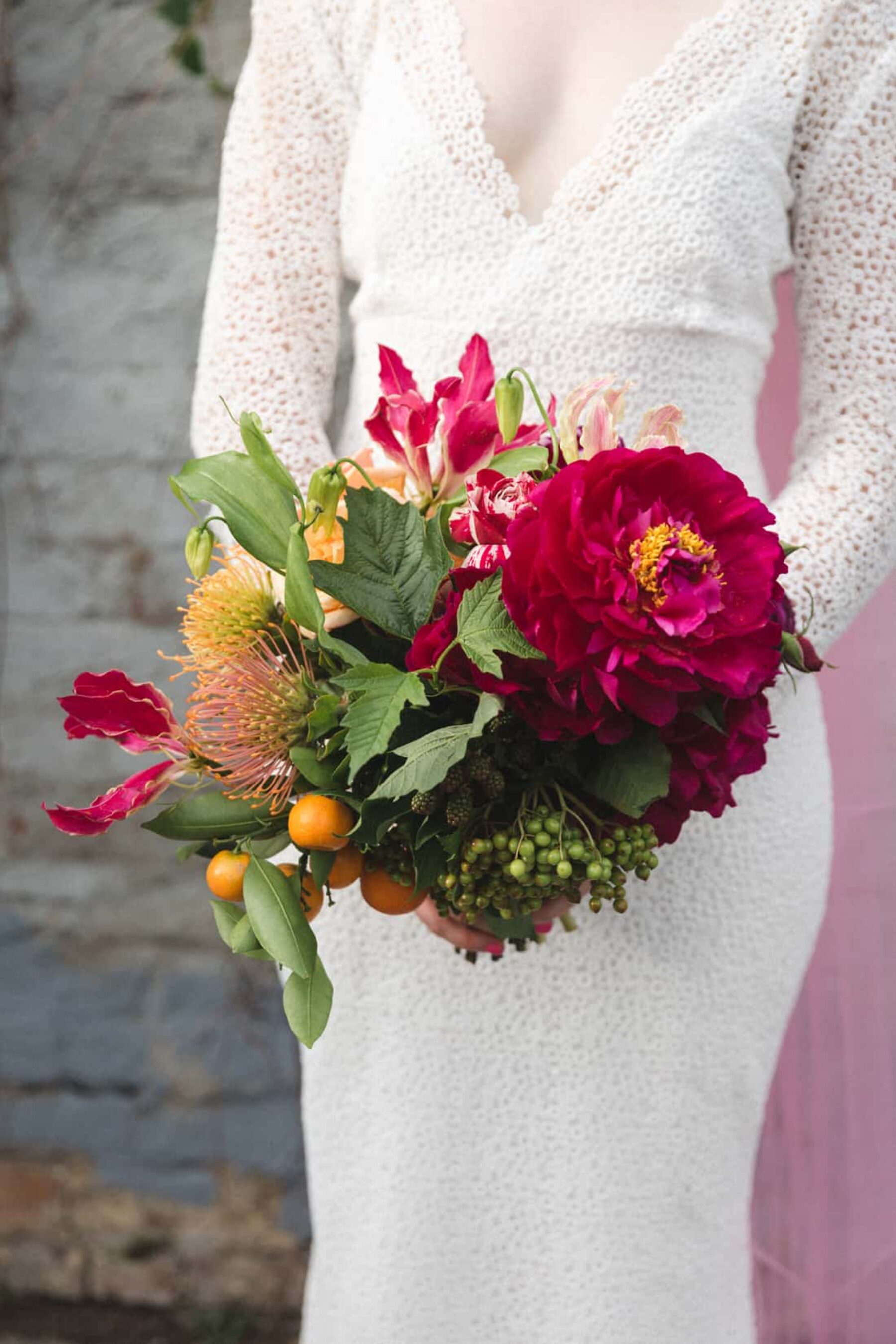 mixed pink wedding bouquet