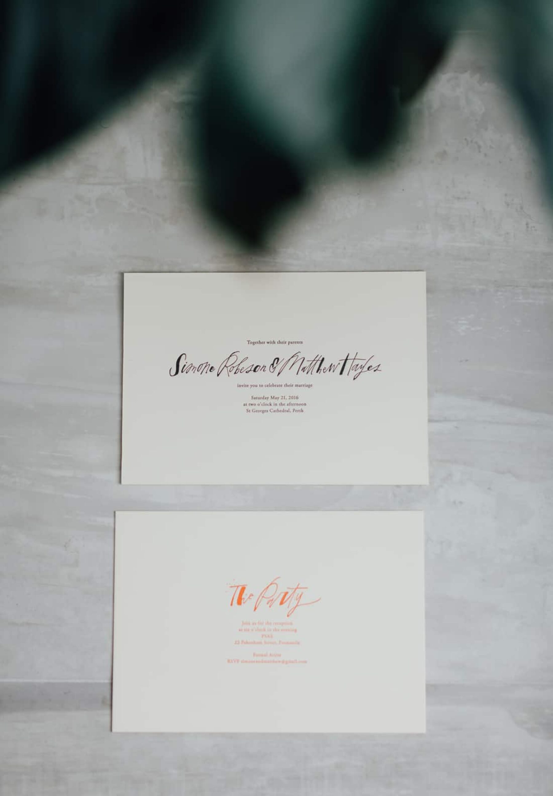 modern, hand-lettered letterpress wedding invitations