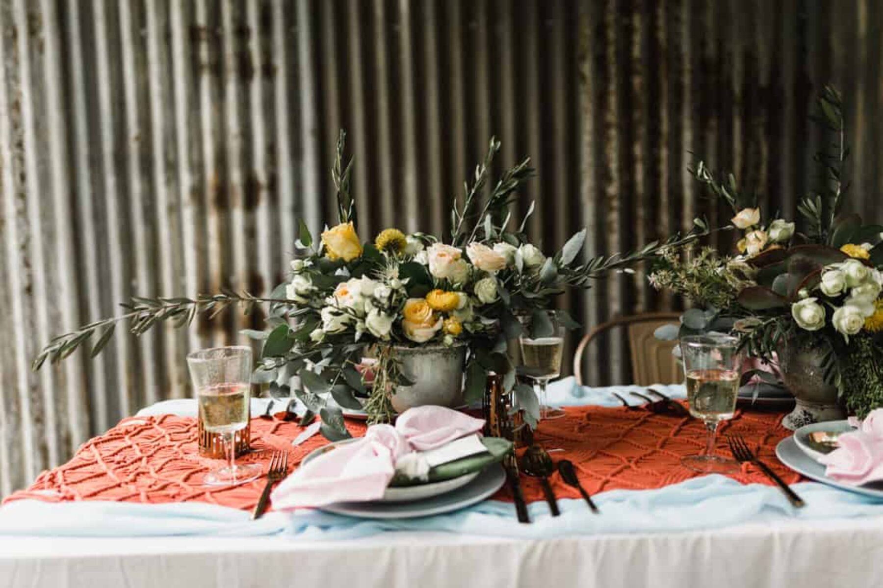 rustic tablescape with macrame runner