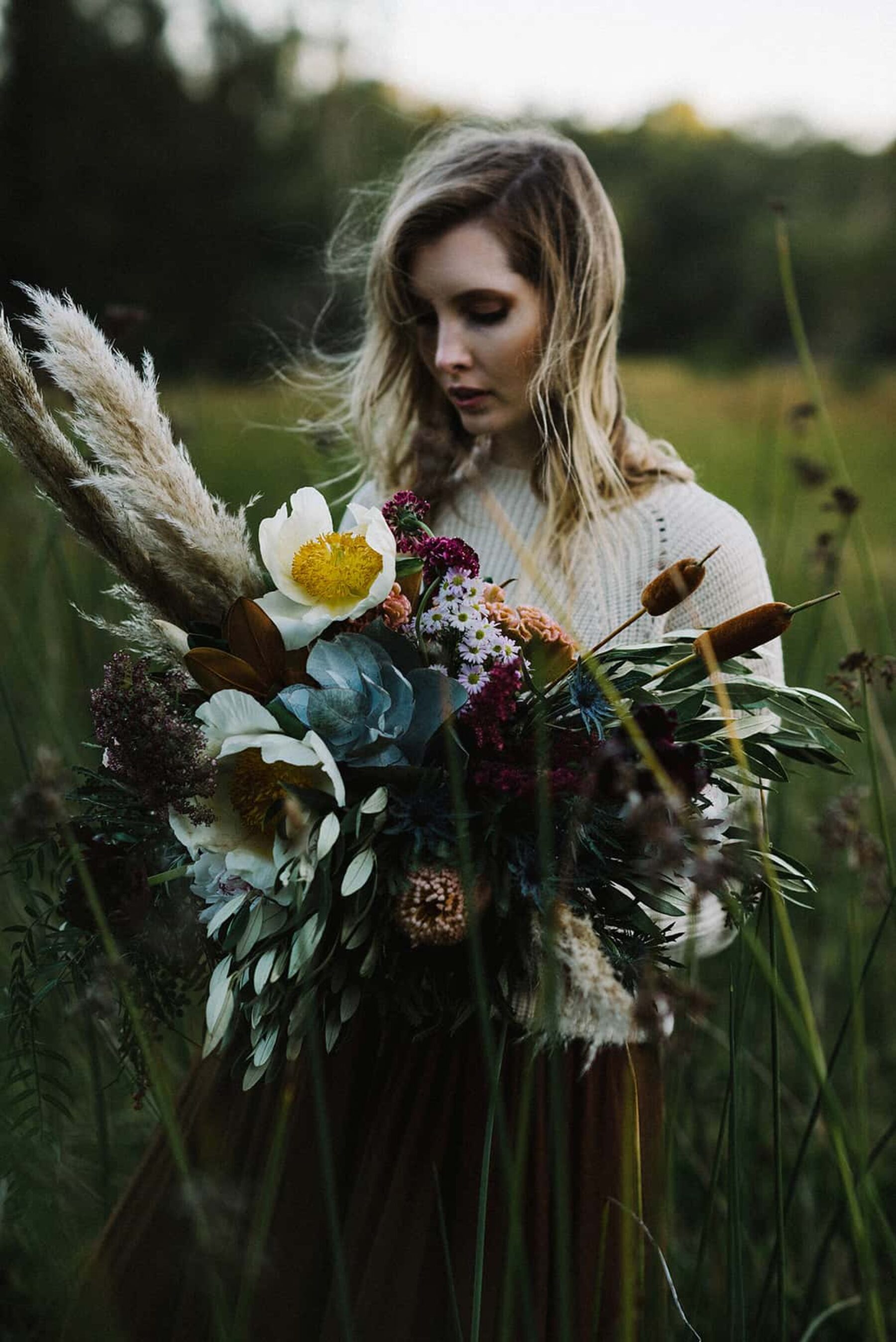 wild oversize bouquet with pampas grass and bullrushes