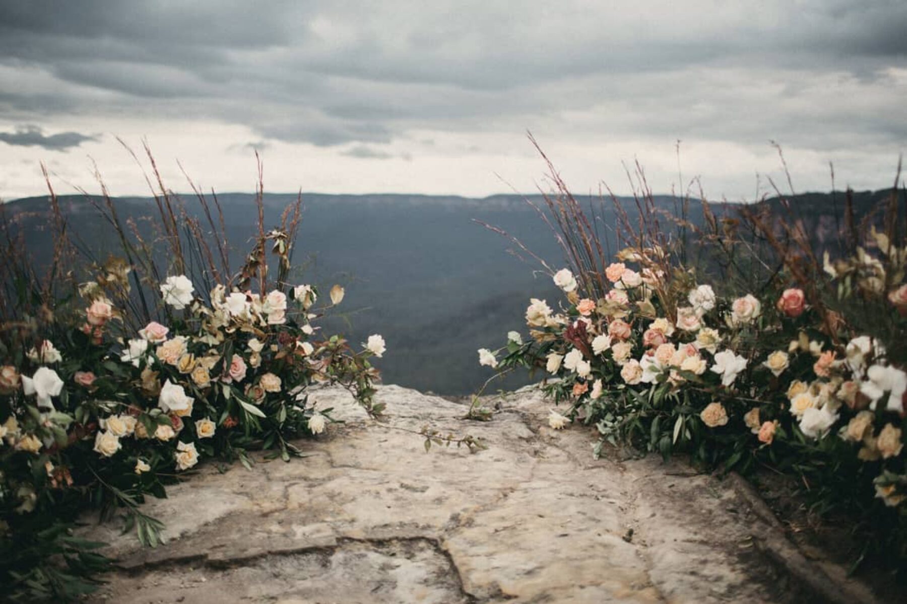 mountain wedding with floral altar