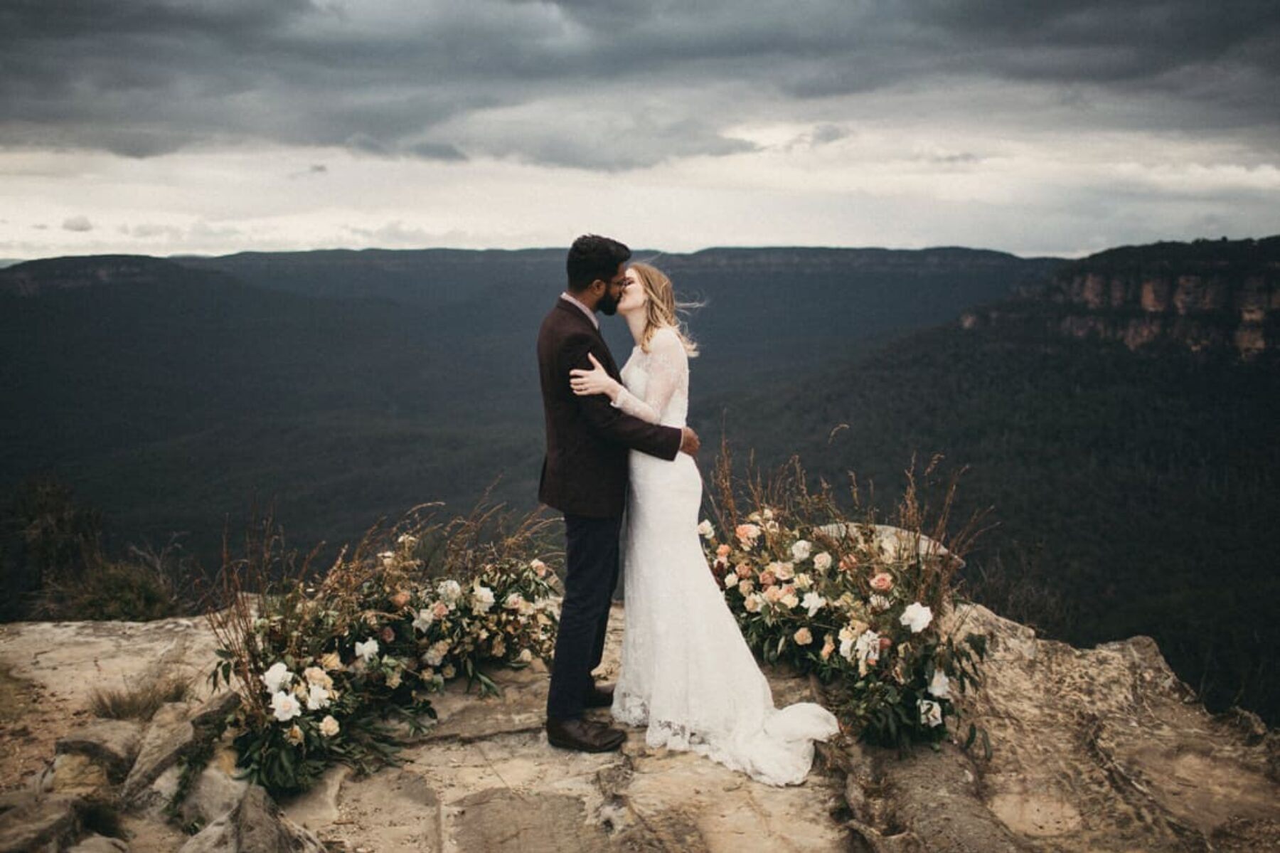 mountain wedding with floral altar