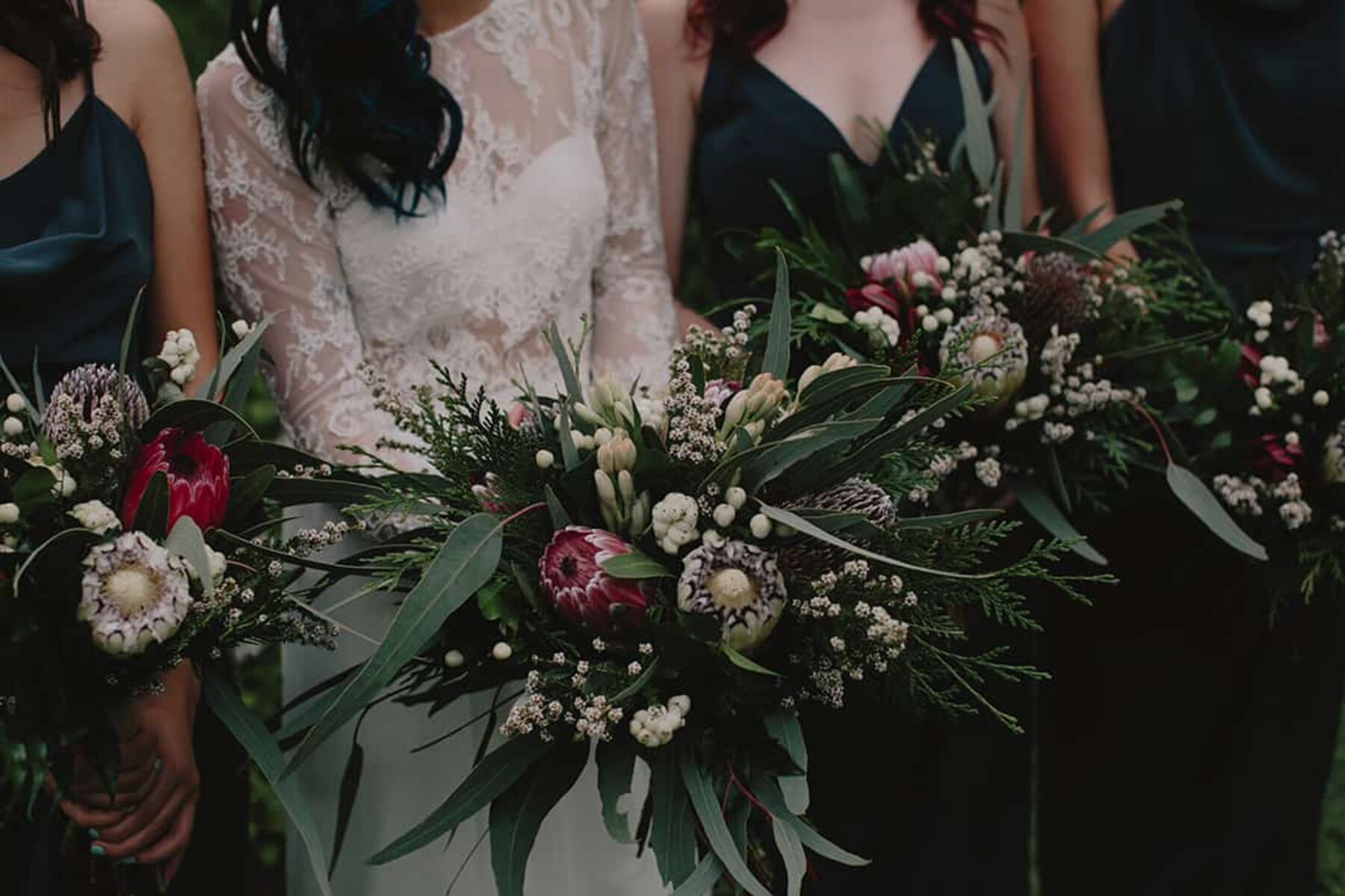 native bouquets with protea and eucalyptus
