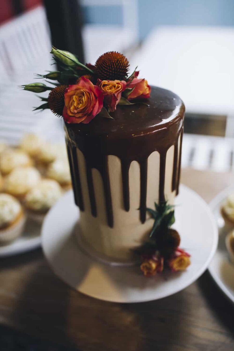 chocolate drizzle wedding cake